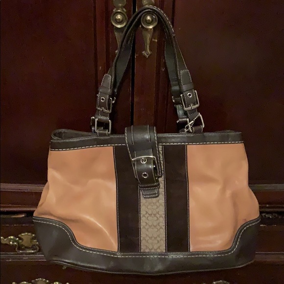 Coach Hampton Leather Suede & Jacquard Carryall - Picture 1 of 5